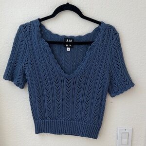 Blue Knit V-Neck Sweater